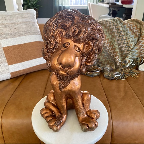 Vintage MCM LARGE Hand Painted Copper Gold Lion Figurine Statue - Picture 1 of 10